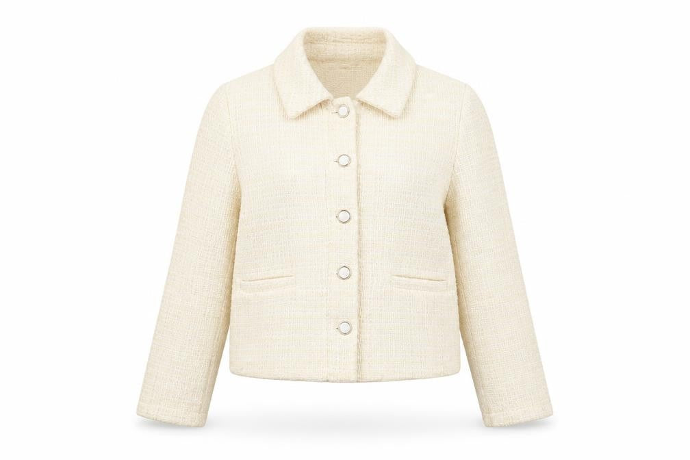 Front view of New Look Women's Ivory Bouclé Cropped Blazer UK 8