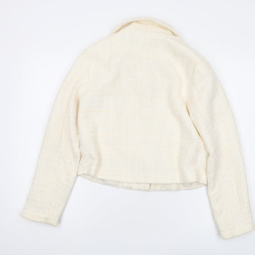 New Look Women's Ivory Bouclé Cropped Blazer UK 8