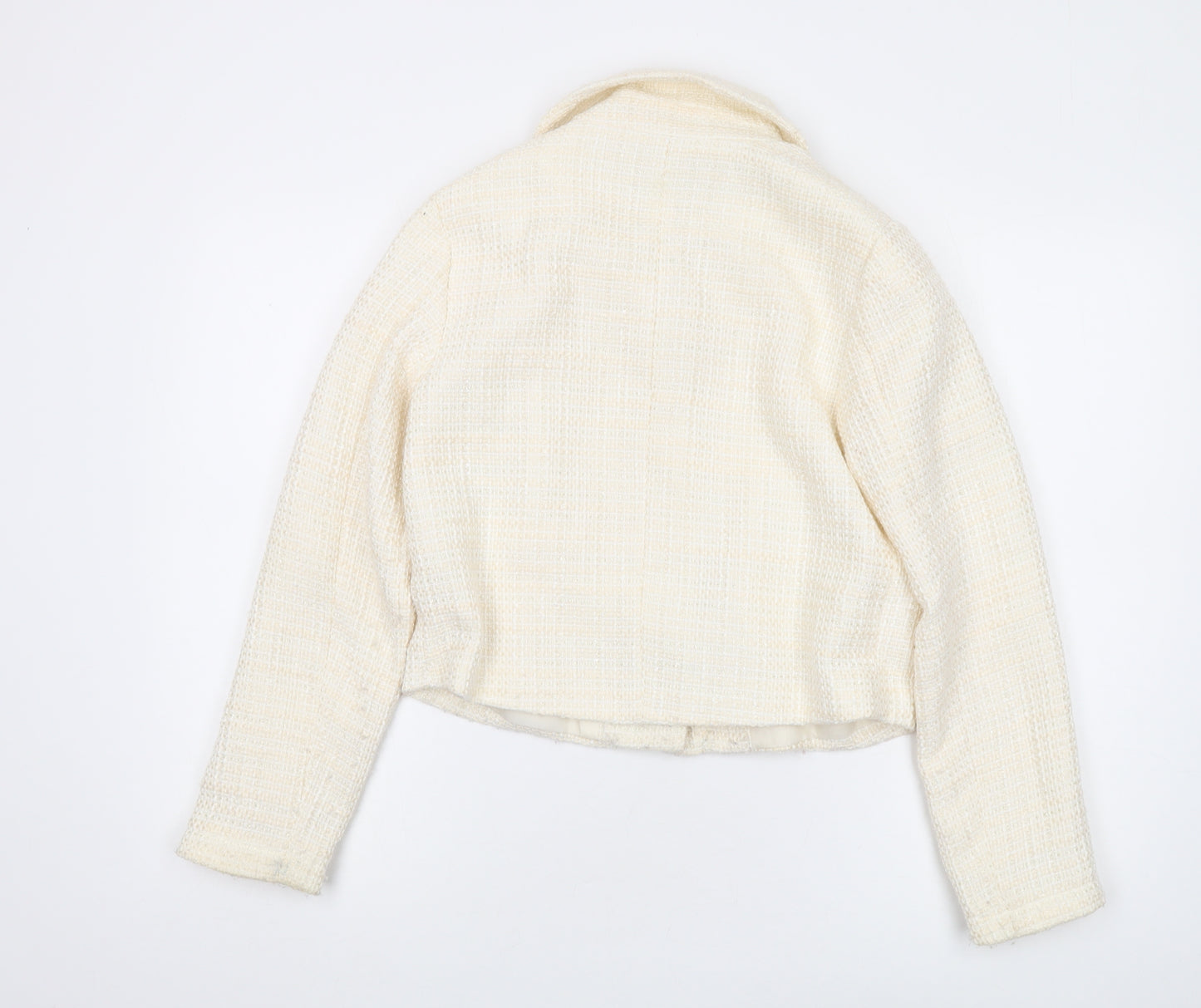 New Look Women's Ivory Bouclé Cropped Blazer UK 8