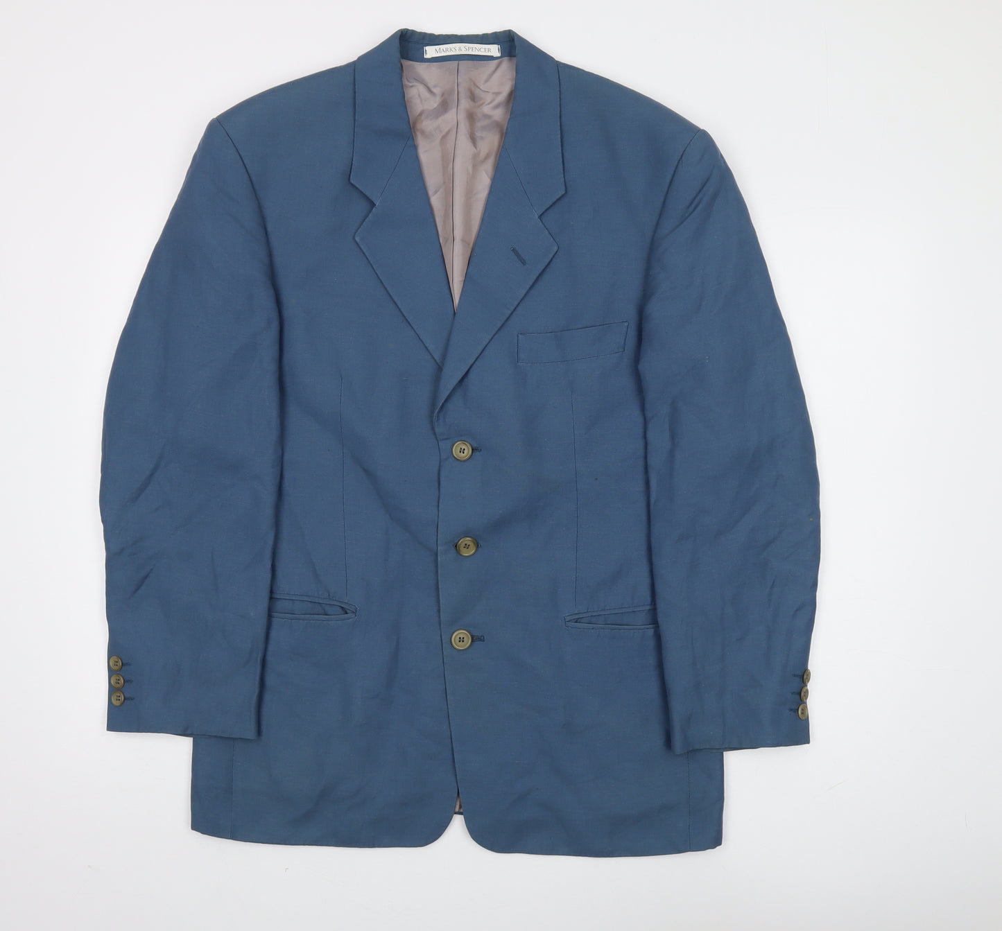 Marks and Spencer Men's Blue Linen Blazer, 38R, Formal