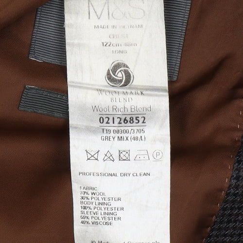 Marks and Spencer Men's Grey Check Blazer 48L Formal