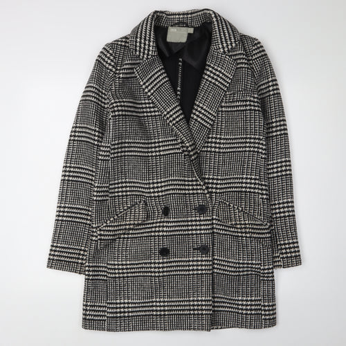 ASOS Women's Black Check Pea Coat, Size 8, Winter Classic