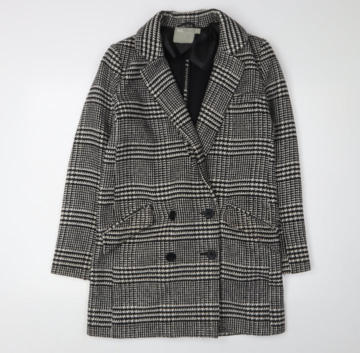 ASOS Women's Black Check Pea Coat, Size 8, Winter Classic