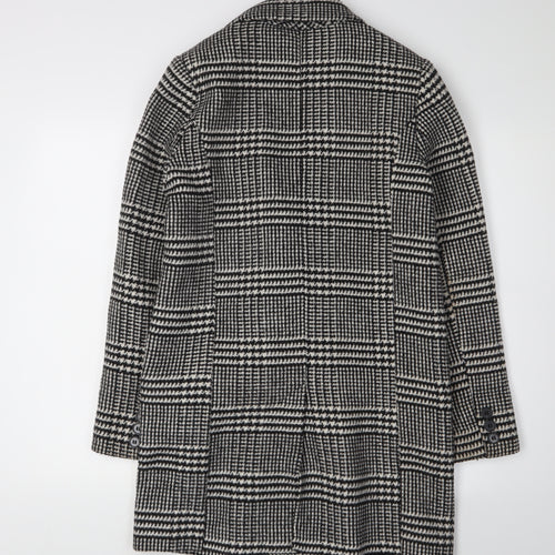 ASOS Women's Black Check Pea Coat, Size 8, Winter Classic