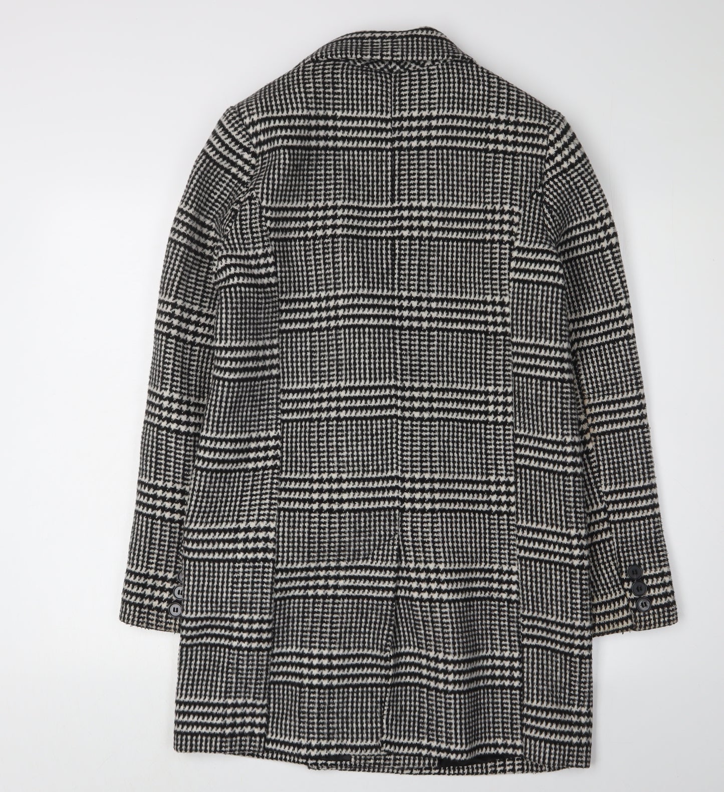 ASOS Women's Black Check Pea Coat, Size 8, Winter Classic