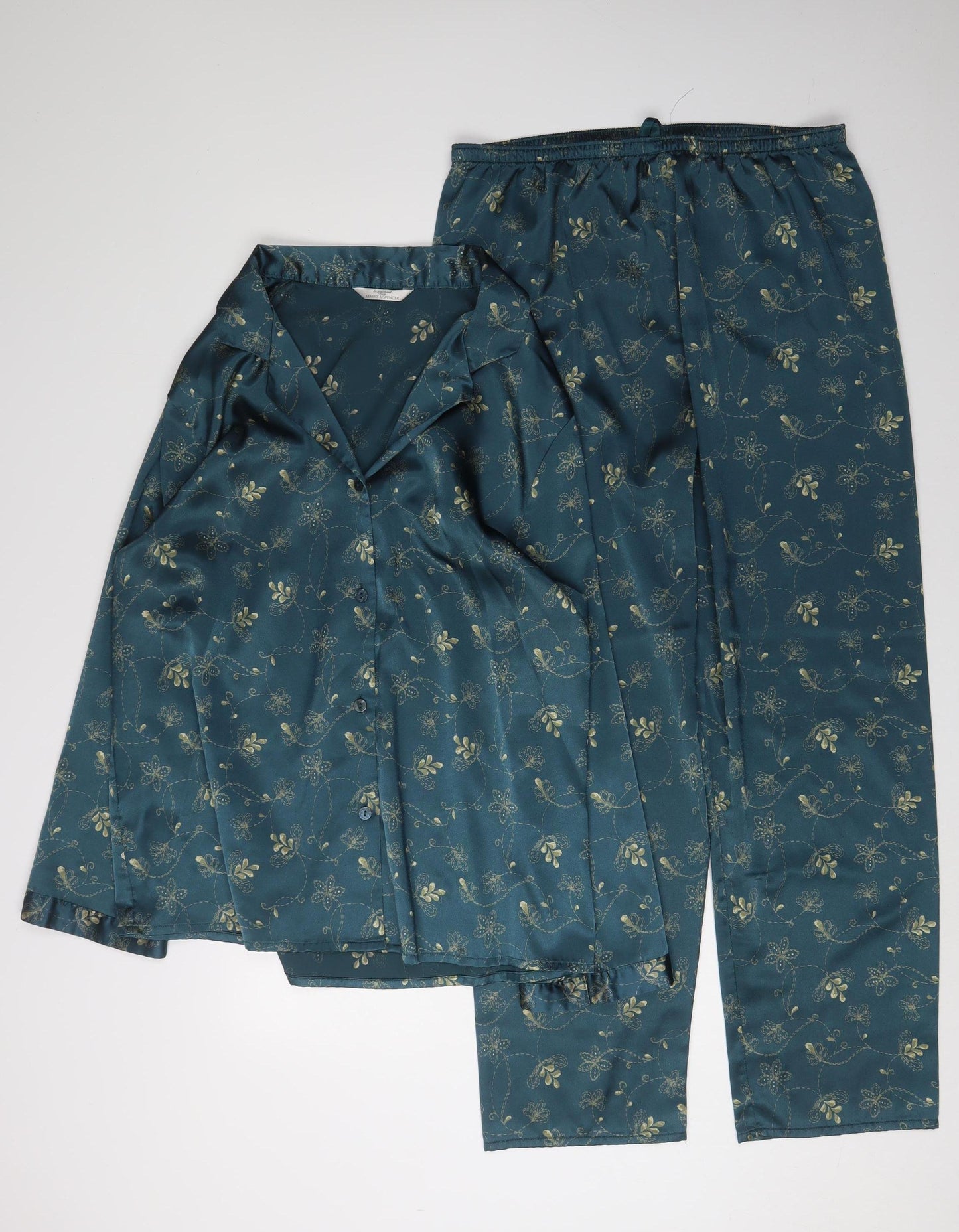 Marks and Spencer Women's Blue Floral Pyjama Set - Size 16
