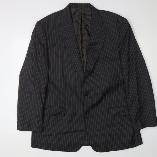 Marks and Spencer Men's Grey Striped Wool Blazer Size 46L