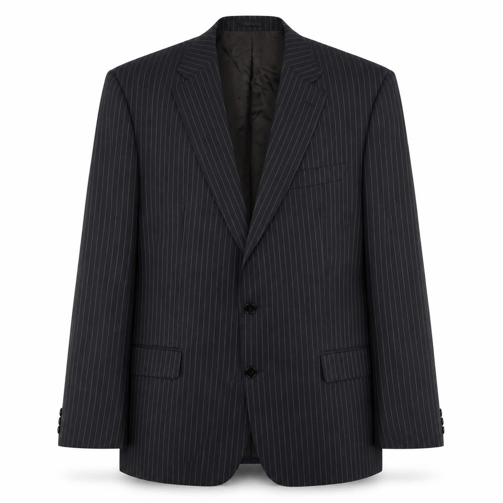 Front view of Marks & Spencer Men's Grey Striped Wool Blazer, size 46L