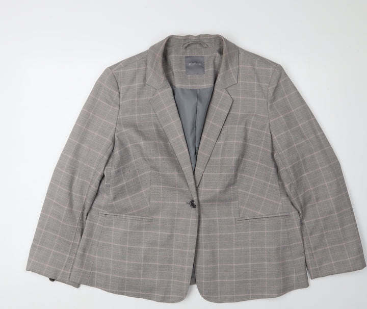 Principles Women's Grey Check Suit Jacket - Size 18