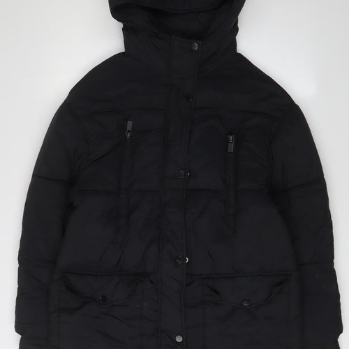 Topshop Women's Black Puffer Jacket Size 10 Hooded