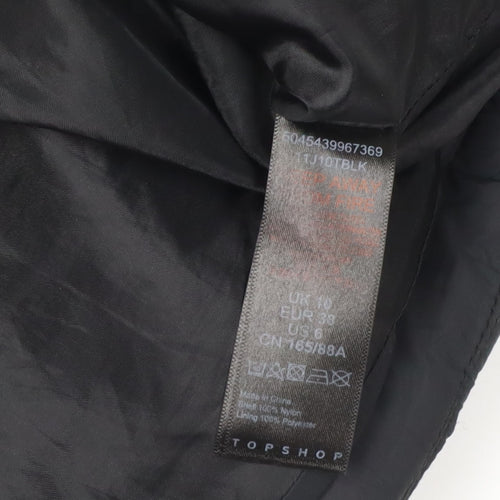 Topshop Women's Black Puffer Jacket Size 10 Hooded