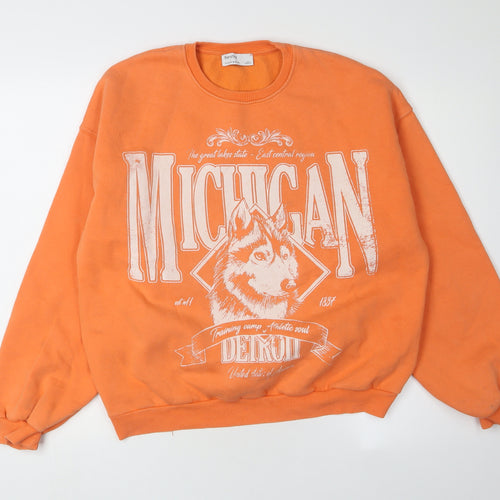 Bershka Women’s Orange Medium Sweatshirt, Michigan Graphic