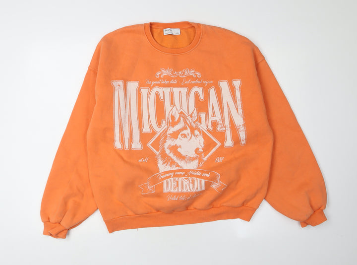 Bershka Women’s Orange Medium Sweatshirt, Michigan Graphic