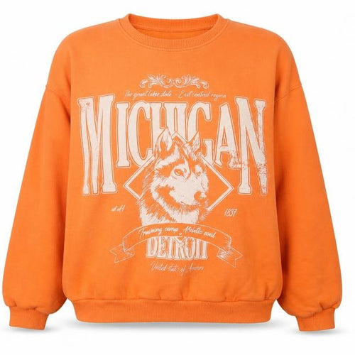 Bershka Women’s Orange Medium Sweatshirt, Michigan Graphic