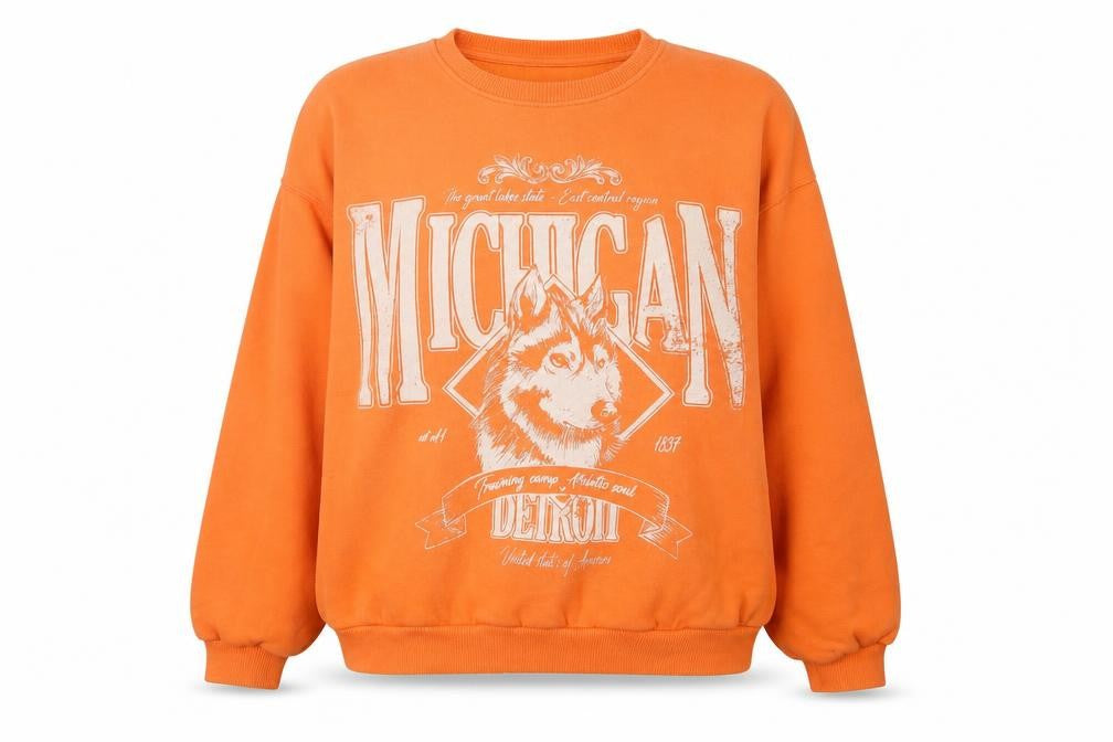 Bershka Women’s Orange Medium Sweatshirt, Michigan Graphic
