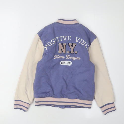M&S Girls Blue Varsity Jacket 6-7 Years Cotton Blend