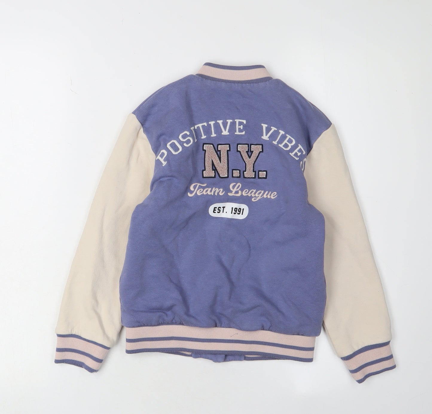 M&S Girls Blue Varsity Jacket 6-7 Years Cotton Blend