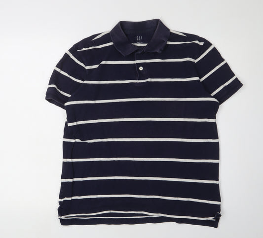 GAP Men's Blue Striped Polo Shirt Medium - Casual & Stylish