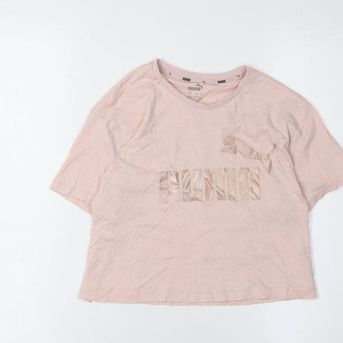 Puma Girls Pink T-Shirt 11-12 Years Short Sleeve Crew Neck Logo