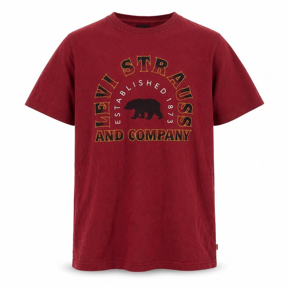 Front view of Levi's boys’ red graphic print t-shirt m basic style