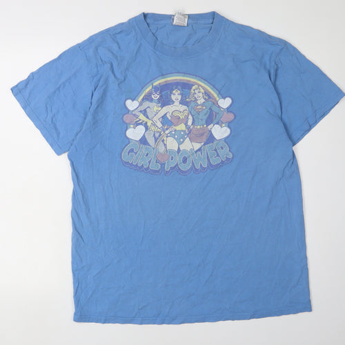 DC Comics Originals Women's L Blue T-Shirt with Superheroes