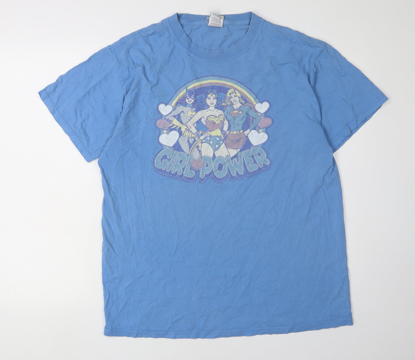 DC Comics Originals Women's L Blue T-Shirt with Superheroes
