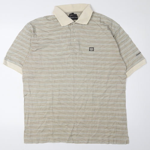 Deep Red Men's Beige Striped Polo - Large