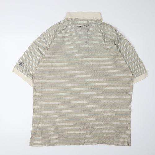 Deep Red Men's Beige Striped Polo - Large