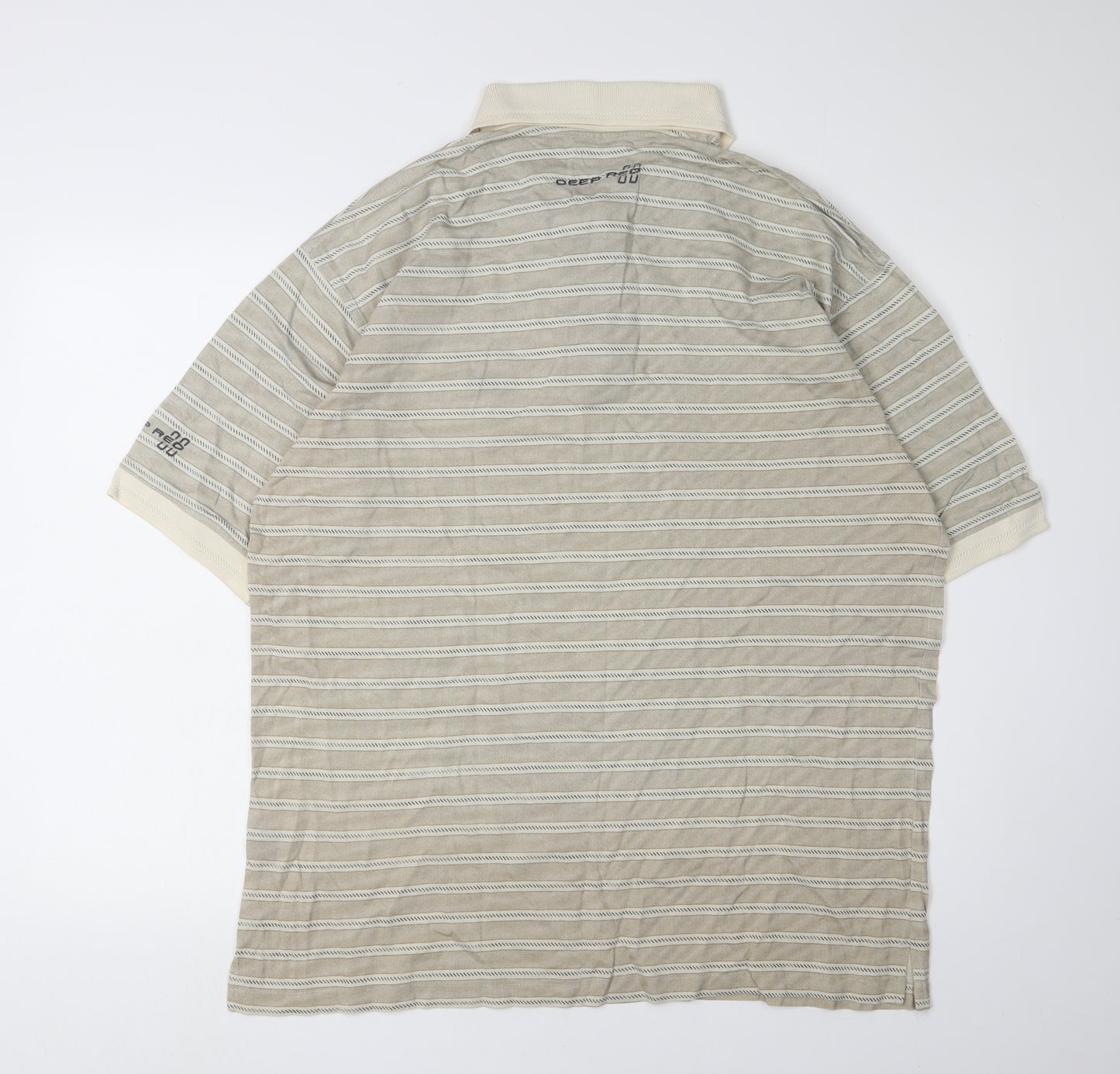 Deep Red Men's Beige Striped Polo - Large