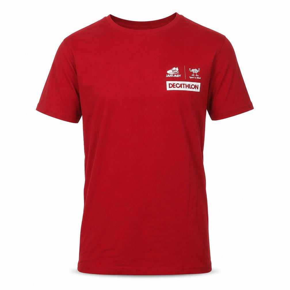Front view of Decathlon Men's Red Gym T-Shirt, Medium, Regular Fit