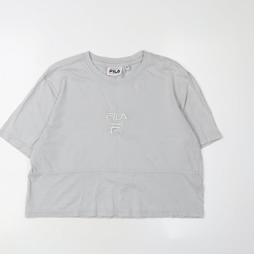 Fila Unisex Grey T-Shirt M Basic Casual Embroidered