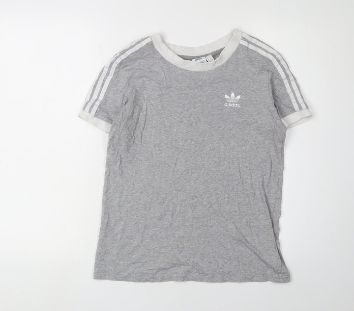 Adidas Grey Women's Ringer T-Shirt, Size 10