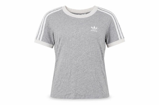 Front view of Adidas Grey Women's Ringer T-Shirt, size 10