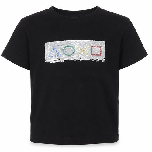 M&Co Boys Black Sequin Graphic T-Shirt 7-8 Years Short Sleeve