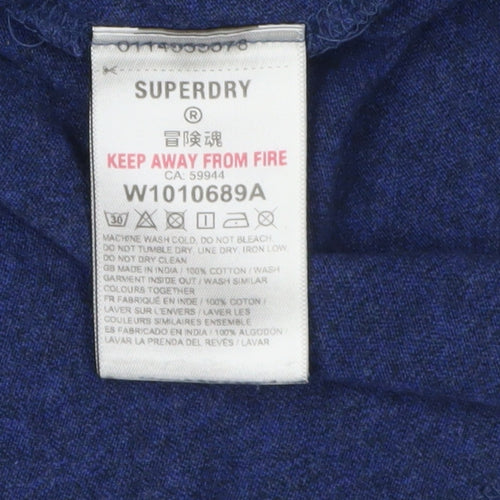 Superdry Women's Blue Cotton Crew Neck T-Shirt - Size 8
