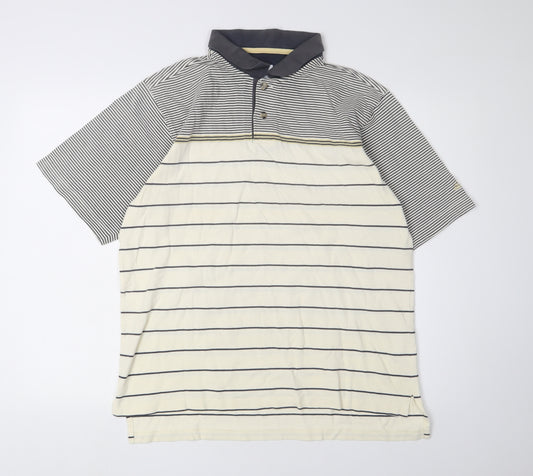 Adidas Men's Beige Striped Cotton Polo M