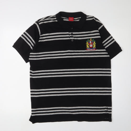 Wigan Polo Shirt, Men's Black L Striped Short Sleeve