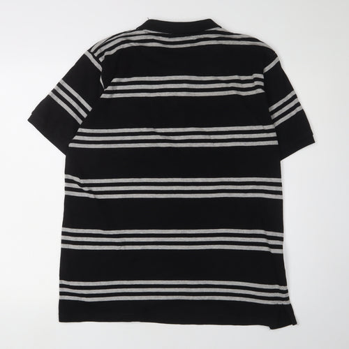 Wigan Polo Shirt, Men's Black L Striped Short Sleeve