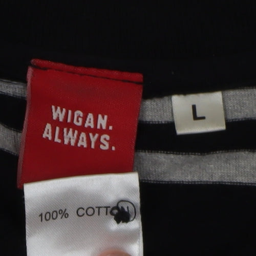 Wigan Polo Shirt, Men's Black L Striped Short Sleeve