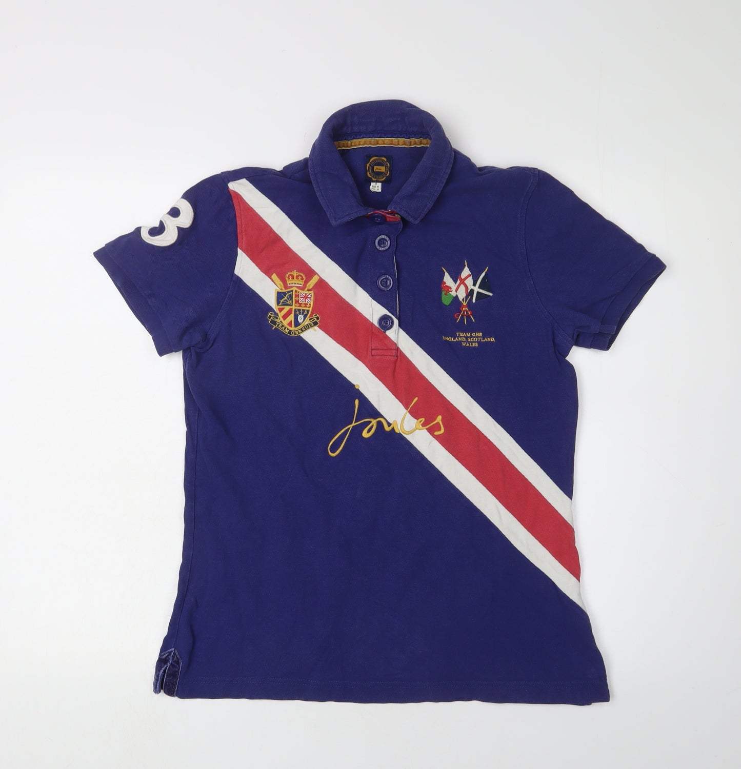 Joules Women's Blue Polo Shirt, Size 12, Embroidered Team GBR