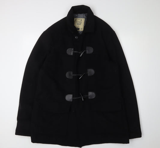 Next Men's Black XL Duffle Coat with Wool Blend