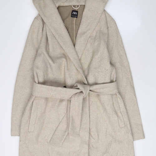 Zara Women's Beige Hooded Belted Coat Size 10