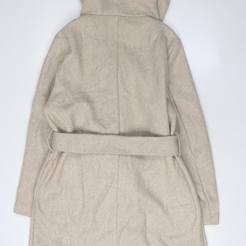 Zara Women's Beige Hooded Belted Coat Size 10