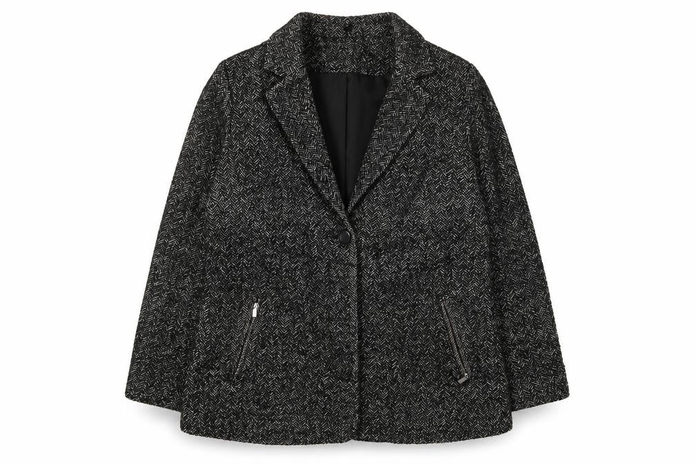 Front view of Damart Women's Black Herringbone Blazer, size 16