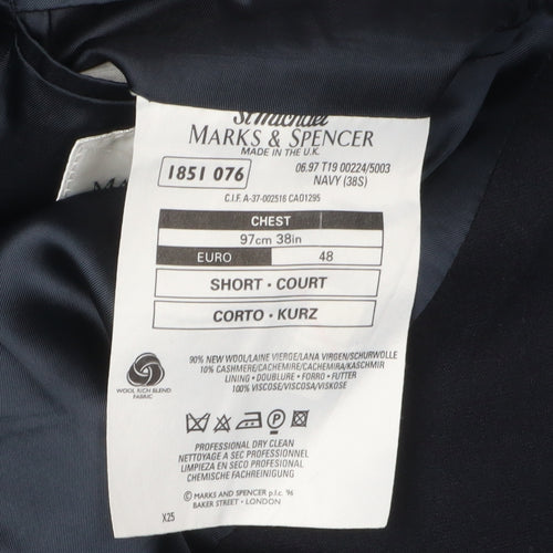 Marks and Spencer Men’s Blue Wool Cashmere Blazer 38S