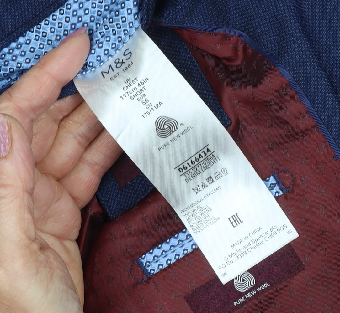 Marks and Spencer Men's Blue Check Blazer 46S