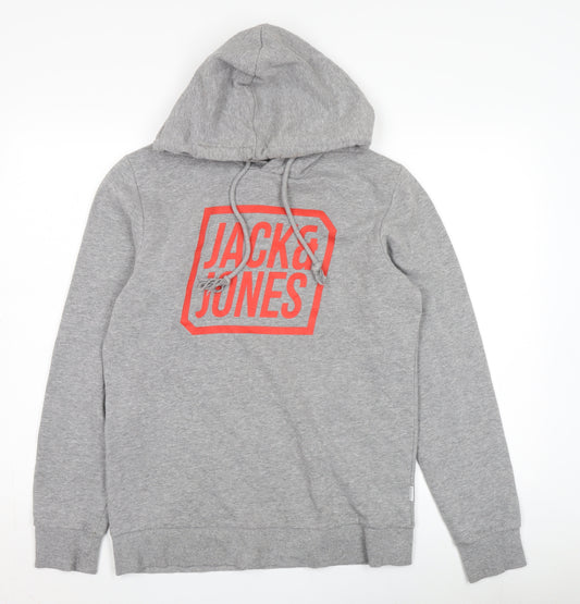 Jack & Jones Men's Grey Pullover Hoodie, M, Logo Accent