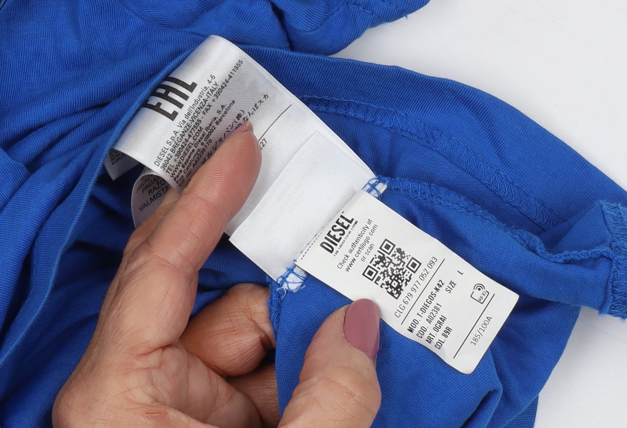 Diesel Men's Blue L T-Shirt, Graphic, Crew Neck