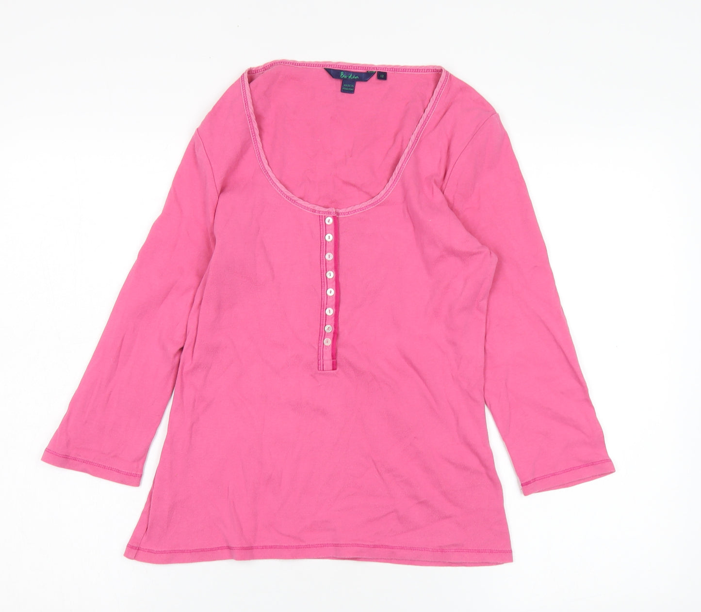 Boden Women's Pink Cotton Blouse, Size 12, Scoop Neck