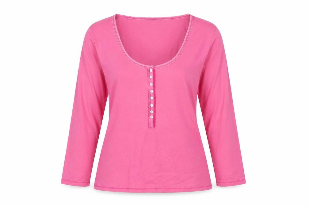 Front view of Boden Women's Pink Cotton Blouse, size 12, Scoop Neck
